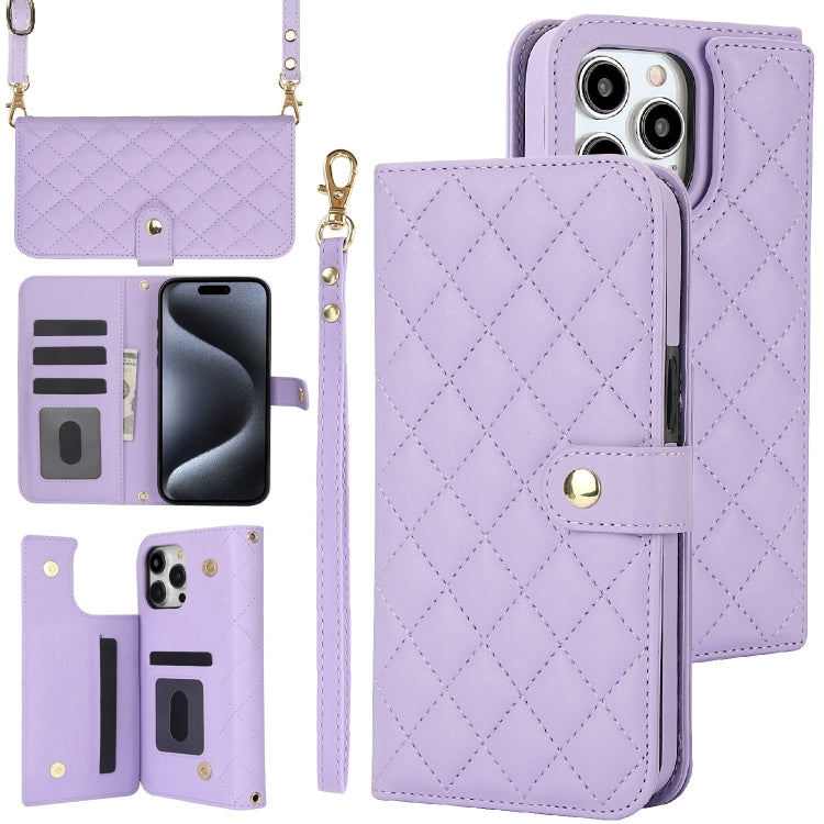 Crossbody Multifunction Rhombic Leather Phone Case, For iPhone 16 Pro Max, For iPhone 16 Pro, For iPhone 16 Plus, For iPhone 16