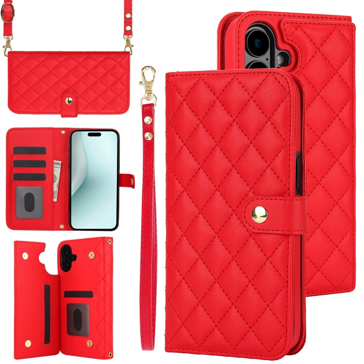 Crossbody Multifunction Rhombic Leather Phone Case, For iPhone 16 Pro Max, For iPhone 16 Pro, For iPhone 16 Plus, For iPhone 16