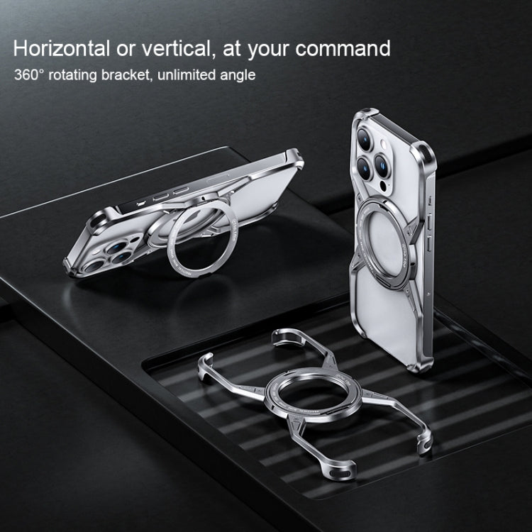 Aluminum Alloy Frameless 360-Degree Rotating Phone Case, For iPhone 16 Pro Max, For iPhone 16 Pro, For iPhone 16, For iPhone 15 Pro Max, For iPhone 13 Pro / 14 Pro / 15 Pro, For iPhone 13 / 14 / 15, For iPhone 13 Pro Max / 14 Pro Max