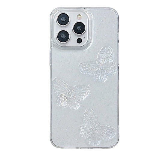 Clear Crystal Butterflies TPU Phone Case, For iPhone 16 Pro Max, For iPhone 16 Pro, For iPhone 16 Plus, For iPhone 16, For iPhone 15 Pro Max, For iPhone 15 Pro, For iPhone 15 Plus, For iPhone 15, For iPhone 14 Plus, For iPhone 14, For iPhone 14 Pro