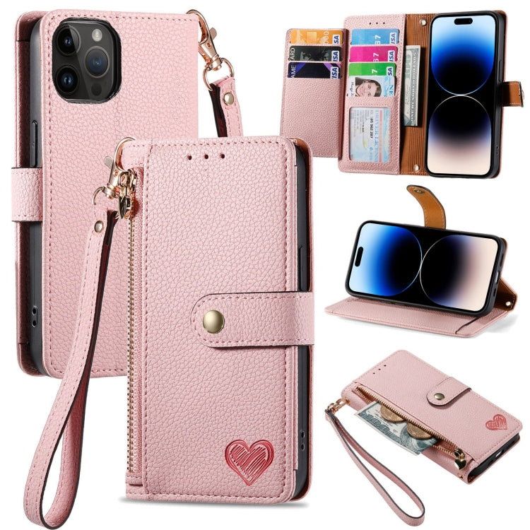 Love Zipper Lanyard Leather Phone Case, For iPhone 14, For iPhone 14 Pro, For iPhone 14 Pro Max, For iPhone 13 Pro Max, For iPhone 13 Pro