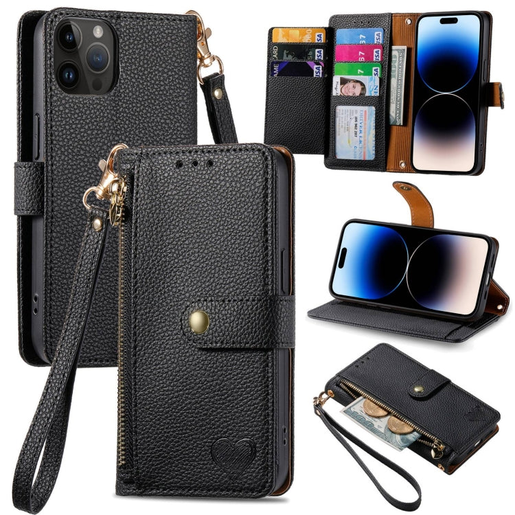 Love Zipper Lanyard Leather Phone Case, For iPhone 14, For iPhone 14 Pro, For iPhone 14 Pro Max, For iPhone 13 Pro Max, For iPhone 13 Pro