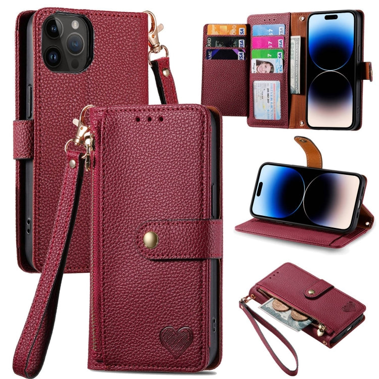 Love Zipper Lanyard Leather Phone Case, For iPhone 14, For iPhone 14 Pro, For iPhone 14 Pro Max, For iPhone 13 Pro Max, For iPhone 13 Pro