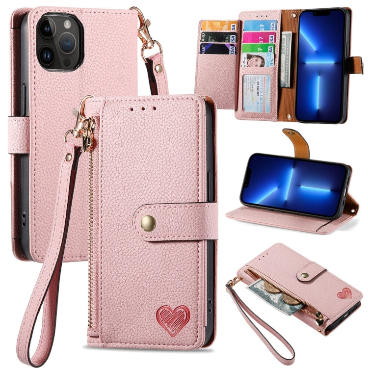 Love Zipper Lanyard Leather Phone Case, For iPhone 14, For iPhone 14 Pro, For iPhone 14 Pro Max, For iPhone 13 Pro Max, For iPhone 13 Pro