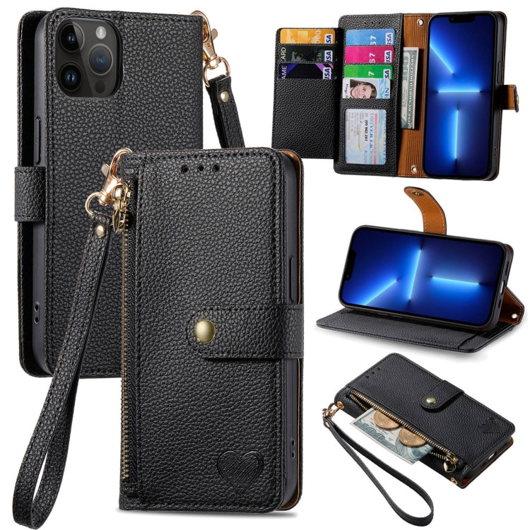 Love Zipper Lanyard Leather Phone Case, For iPhone 14, For iPhone 14 Pro, For iPhone 14 Pro Max, For iPhone 13 Pro Max, For iPhone 13 Pro