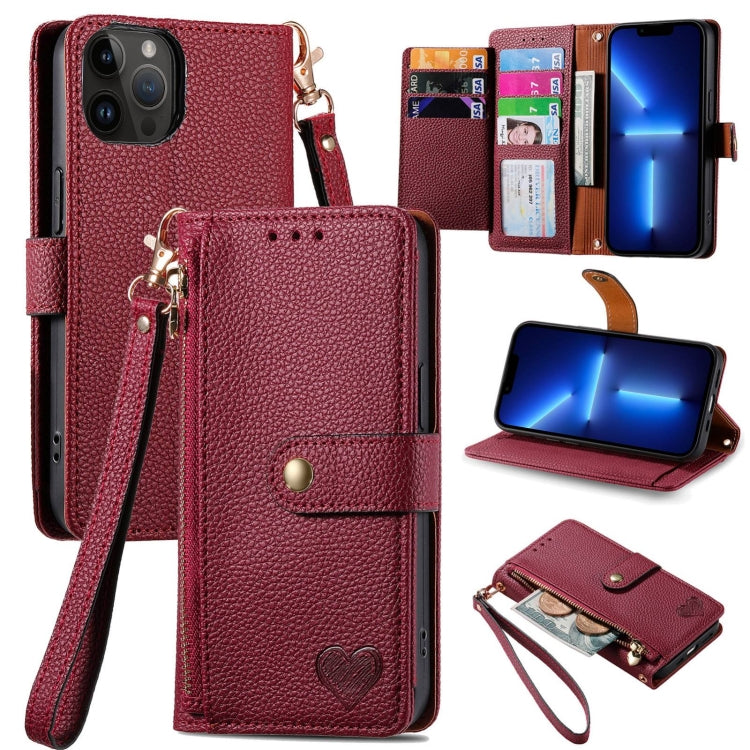 Love Zipper Lanyard Leather Phone Case, For iPhone 14, For iPhone 14 Pro, For iPhone 14 Pro Max, For iPhone 13 Pro Max, For iPhone 13 Pro