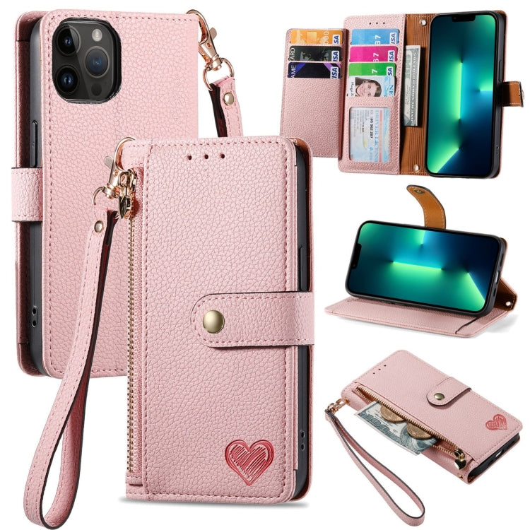 Love Zipper Lanyard Leather Phone Case, For iPhone 14, For iPhone 14 Pro, For iPhone 14 Pro Max, For iPhone 13 Pro Max, For iPhone 13 Pro