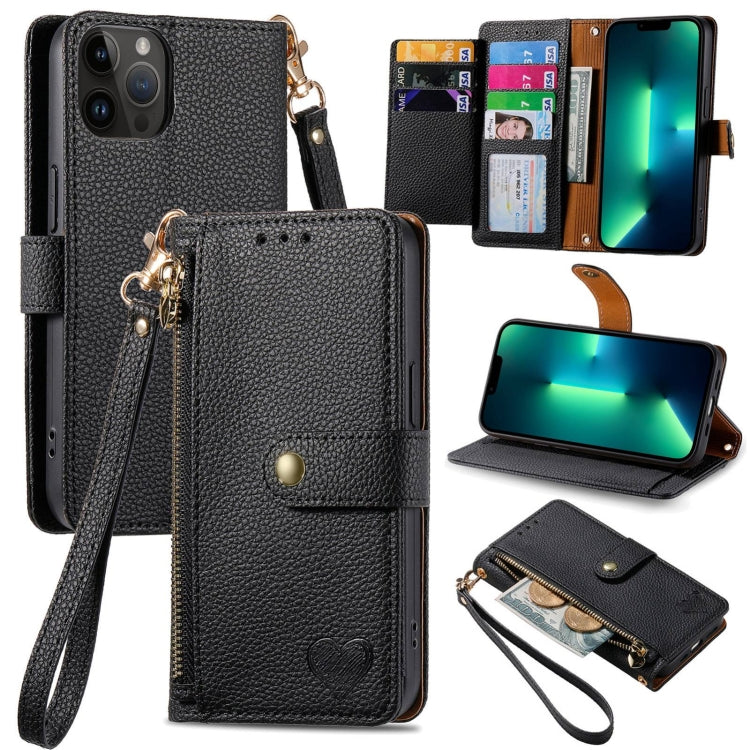 Love Zipper Lanyard Leather Phone Case, For iPhone 14, For iPhone 14 Pro, For iPhone 14 Pro Max, For iPhone 13 Pro Max, For iPhone 13 Pro