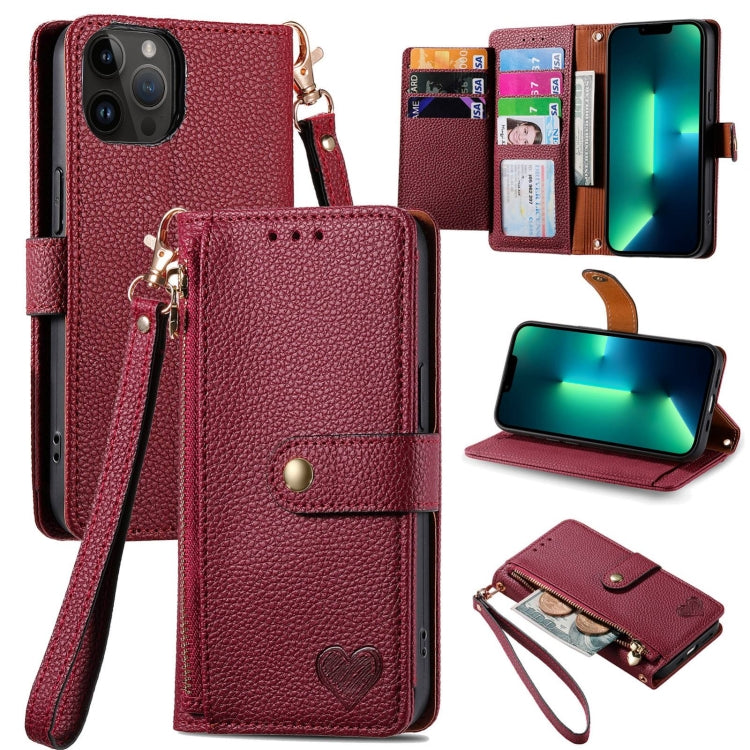 Love Zipper Lanyard Leather Phone Case, For iPhone 14, For iPhone 14 Pro, For iPhone 14 Pro Max, For iPhone 13 Pro Max, For iPhone 13 Pro