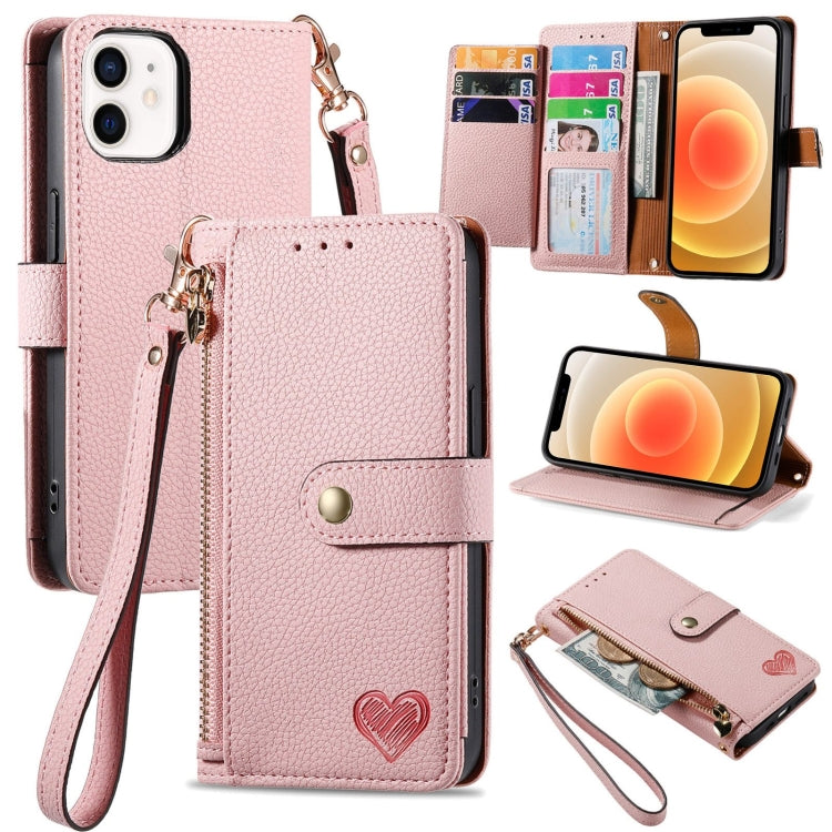 Love Zipper Lanyard Leather Phone Case, For iPhone 13, For iPhone 13 mini, For iPhone 12 mini, For iPhone 12 Pro Max, For iPhone 11 Pro Max