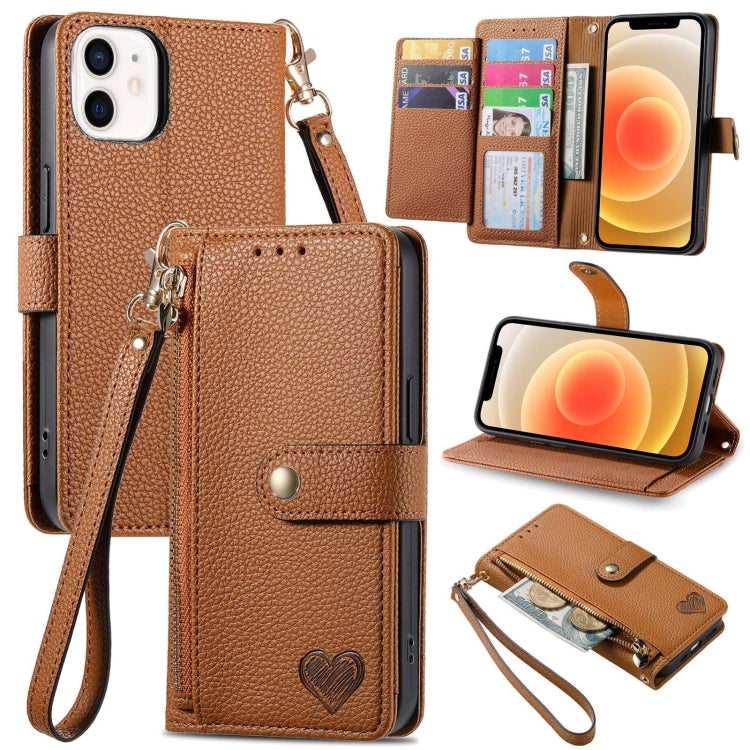 Love Zipper Lanyard Leather Phone Case, For iPhone 13, For iPhone 13 mini, For iPhone 12 mini, For iPhone 12 Pro Max, For iPhone 11 Pro Max