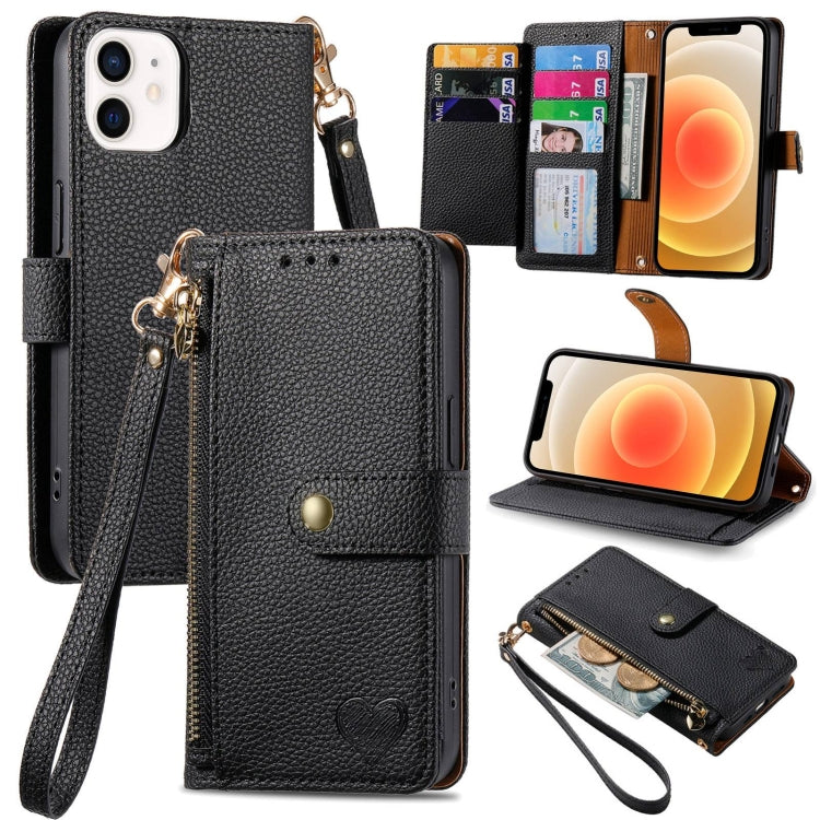 Love Zipper Lanyard Leather Phone Case, For iPhone 13, For iPhone 13 mini, For iPhone 12 mini, For iPhone 12 Pro Max, For iPhone 11 Pro Max