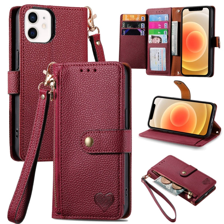 Love Zipper Lanyard Leather Phone Case, For iPhone 13, For iPhone 13 mini, For iPhone 12 mini, For iPhone 12 Pro Max, For iPhone 11 Pro Max