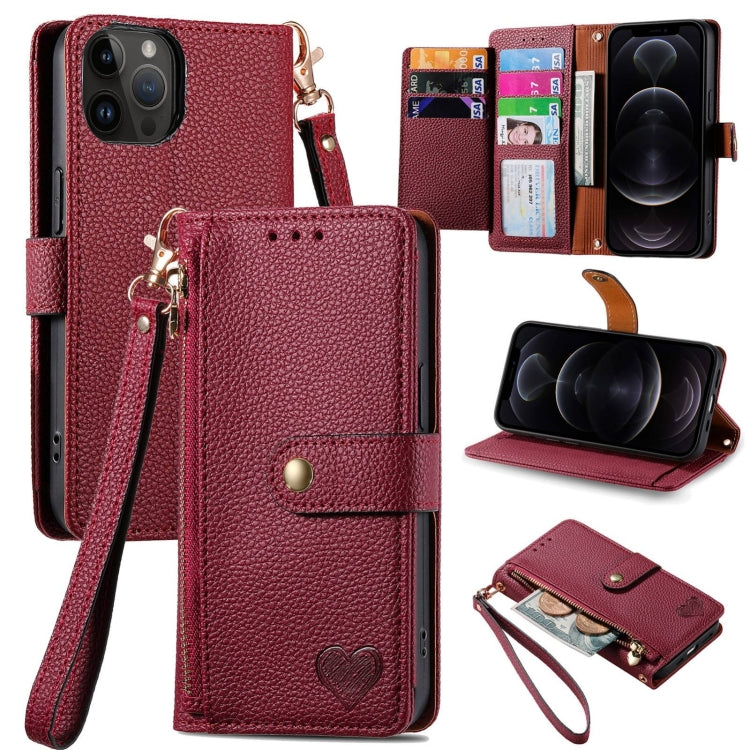 Love Zipper Lanyard Leather Phone Case, For iPhone 12 / 12 Pro, For iPhone X / XS, For iPhone 7 Plus / 8 Plus, For iPhone 6 Plus / 6s Plus, For iPhone 6 / 6s