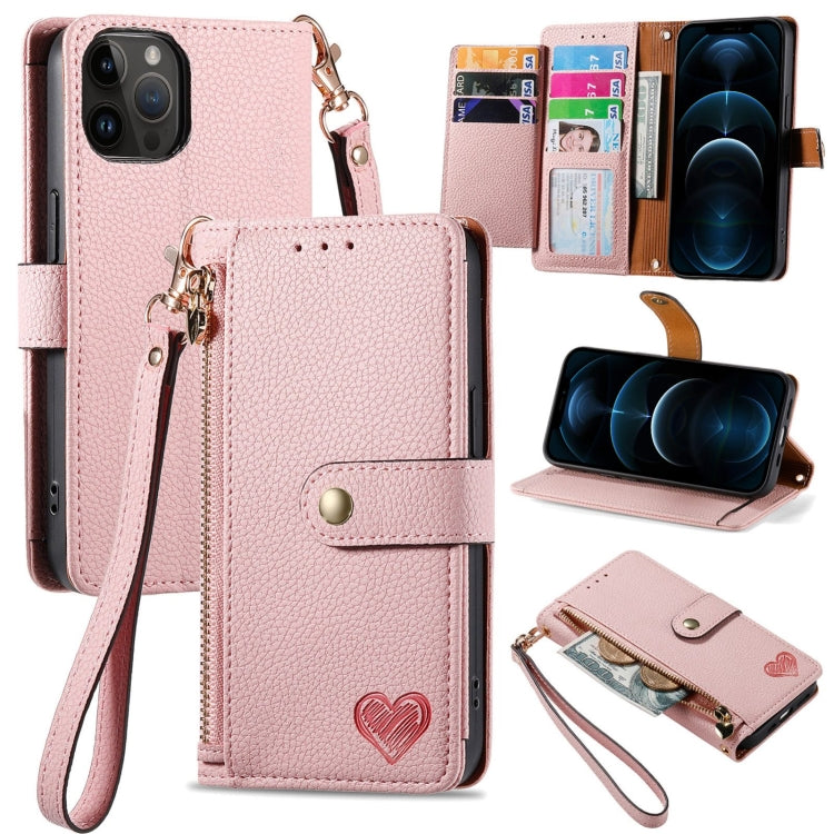 Love Zipper Lanyard Leather Phone Case, For iPhone 13, For iPhone 13 mini, For iPhone 12 mini, For iPhone 12 Pro Max, For iPhone 11 Pro Max