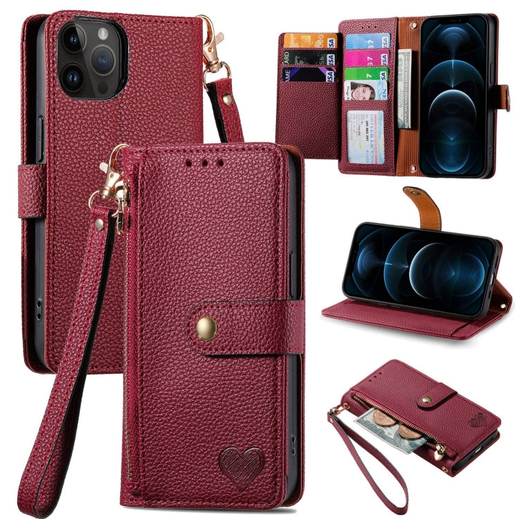 Love Zipper Lanyard Leather Phone Case, For iPhone 13, For iPhone 13 mini, For iPhone 12 mini, For iPhone 12 Pro Max, For iPhone 11 Pro Max