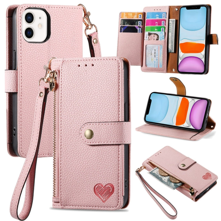 Love Zipper Lanyard Leather Phone Case, For iPhone 11, For iPhone 11 Pro, For iPhone XR, For iPhone XS Max, For iPhone 7 / 8 / SE 2022