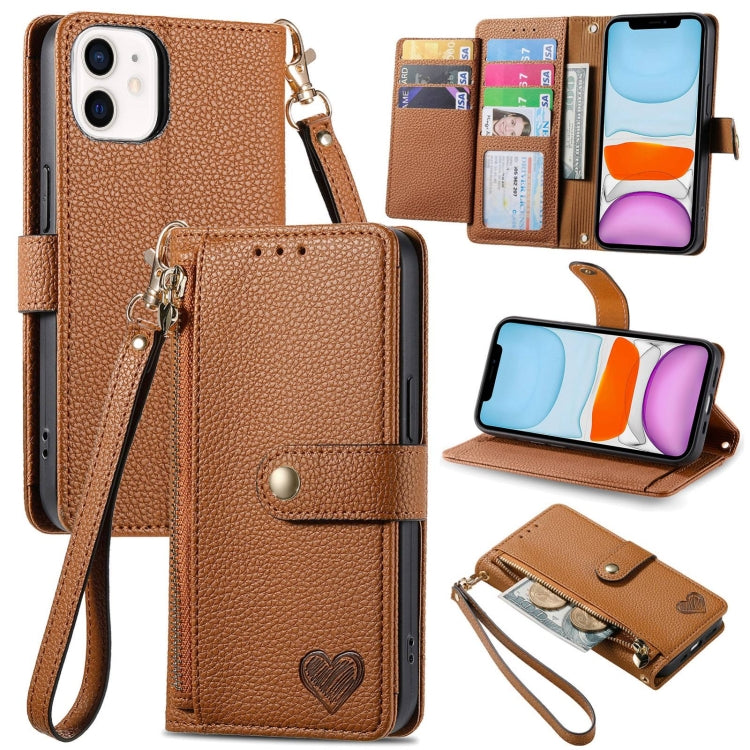 Love Zipper Lanyard Leather Phone Case, For iPhone 11, For iPhone 11 Pro, For iPhone XR, For iPhone XS Max, For iPhone 7 / 8 / SE 2022