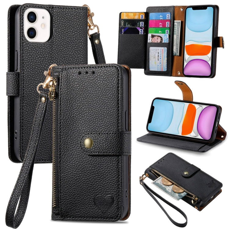 Love Zipper Lanyard Leather Phone Case, For iPhone 11, For iPhone 11 Pro, For iPhone XR, For iPhone XS Max, For iPhone 7 / 8 / SE 2022