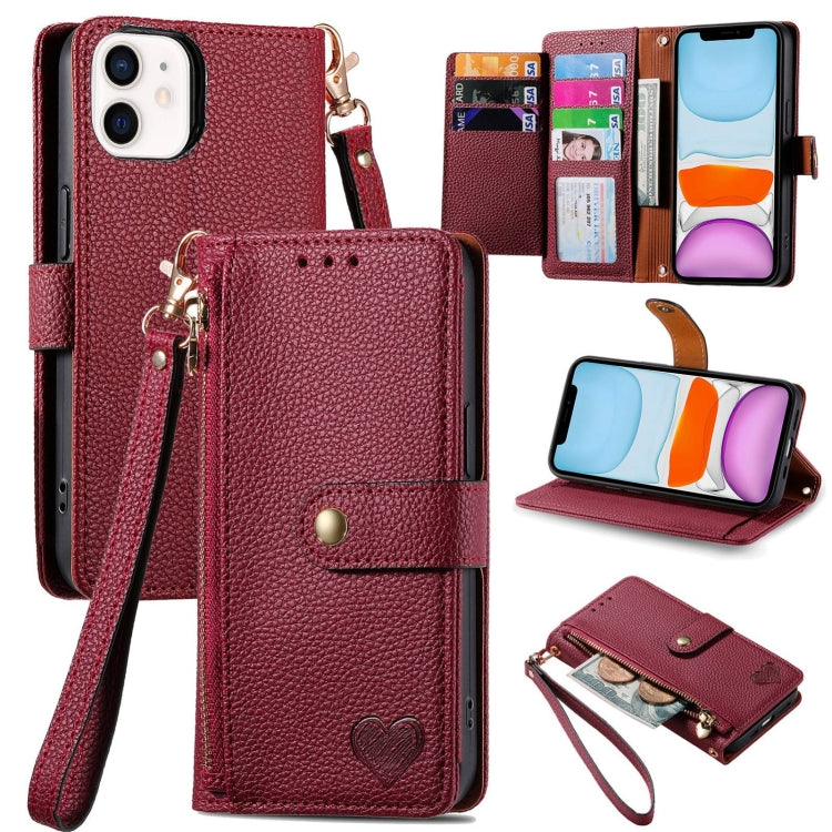 Love Zipper Lanyard Leather Phone Case, For iPhone 11, For iPhone 11 Pro, For iPhone XR, For iPhone XS Max, For iPhone 7 / 8 / SE 2022