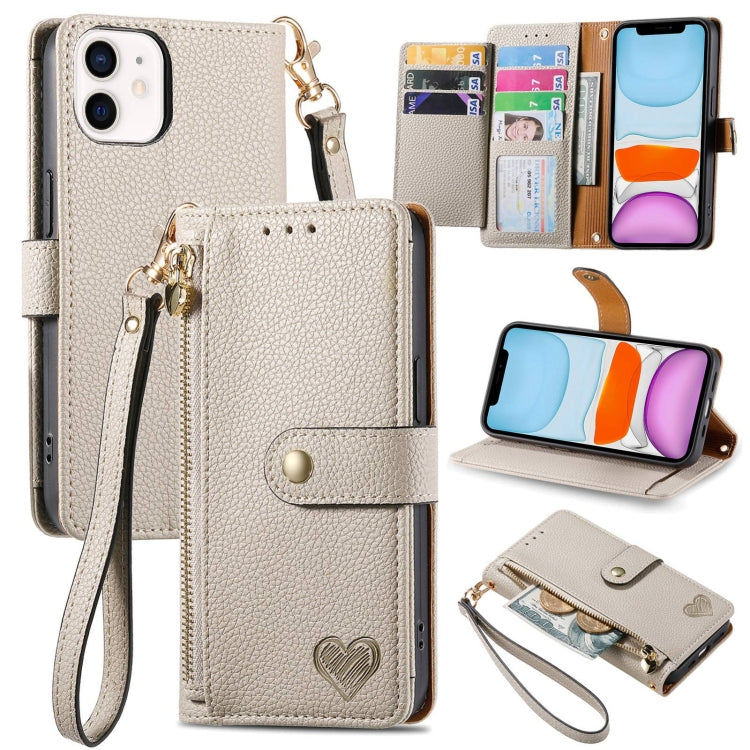 Love Zipper Lanyard Leather Phone Case, For iPhone 11, For iPhone 11 Pro, For iPhone XR, For iPhone XS Max, For iPhone 7 / 8 / SE 2022