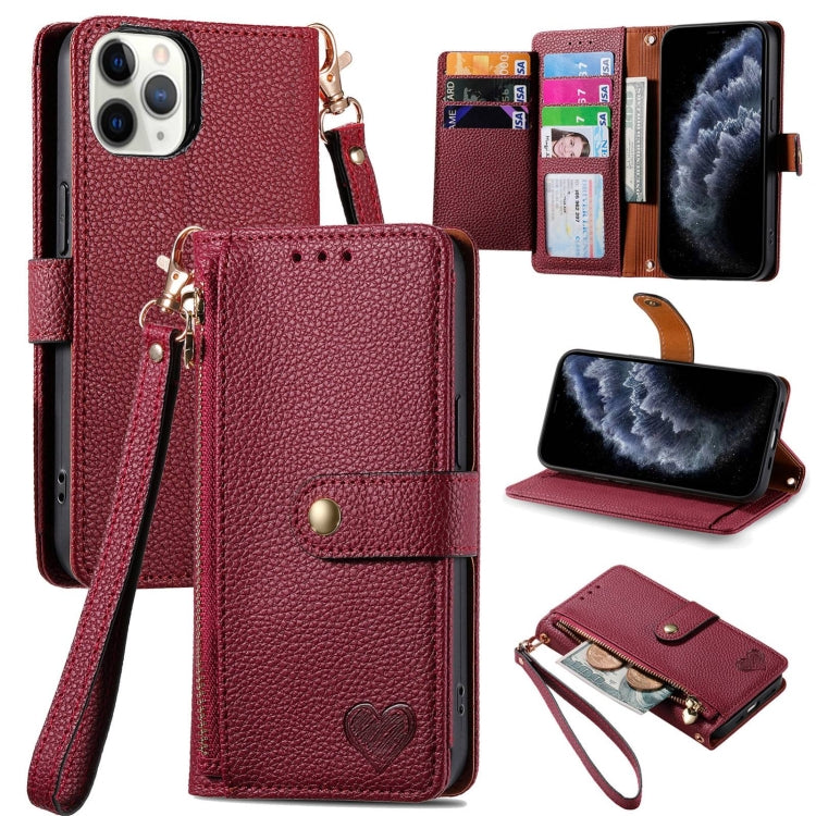 Love Zipper Lanyard Leather Phone Case, For iPhone 11, For iPhone 11 Pro, For iPhone XR, For iPhone XS Max, For iPhone 7 / 8 / SE 2022