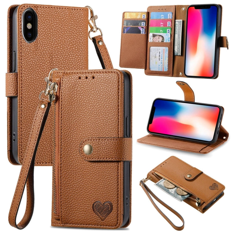 Love Zipper Lanyard Leather Phone Case, For iPhone 12 / 12 Pro, For iPhone X / XS, For iPhone 7 Plus / 8 Plus, For iPhone 6 Plus / 6s Plus, For iPhone 6 / 6s