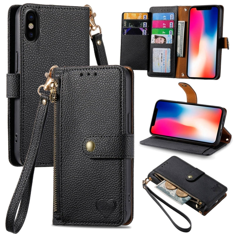 Love Zipper Lanyard Leather Phone Case, For iPhone 12 / 12 Pro, For iPhone X / XS, For iPhone 7 Plus / 8 Plus, For iPhone 6 Plus / 6s Plus, For iPhone 6 / 6s