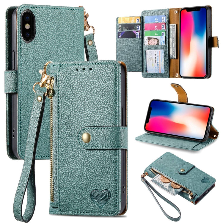 Love Zipper Lanyard Leather Phone Case, For iPhone 12 / 12 Pro, For iPhone X / XS, For iPhone 7 Plus / 8 Plus, For iPhone 6 Plus / 6s Plus, For iPhone 6 / 6s