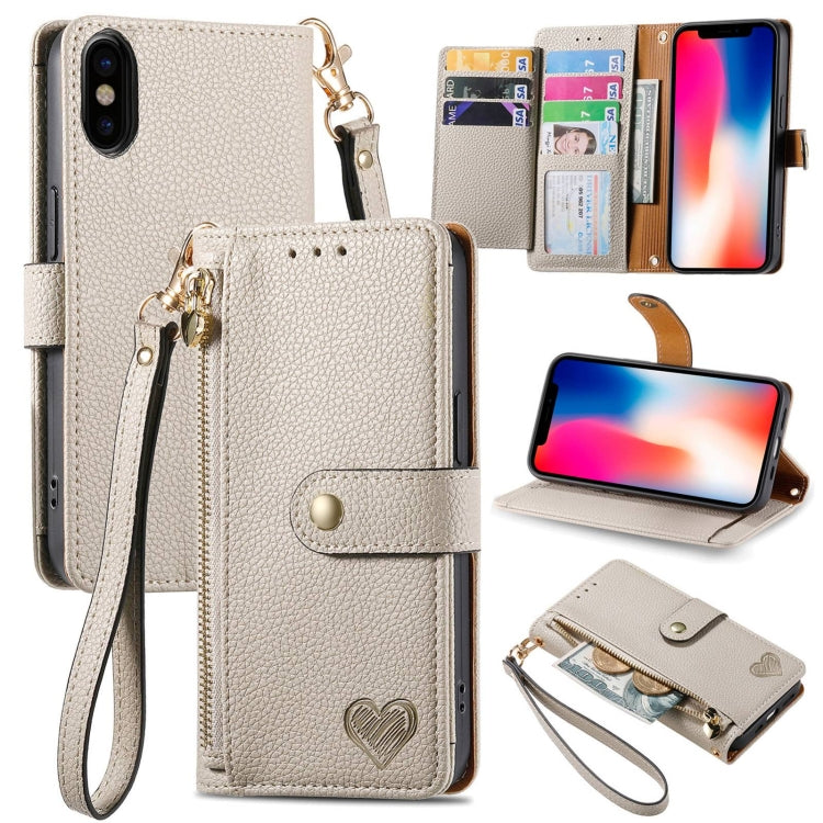 Love Zipper Lanyard Leather Phone Case, For iPhone 12 / 12 Pro, For iPhone X / XS, For iPhone 7 Plus / 8 Plus, For iPhone 6 Plus / 6s Plus, For iPhone 6 / 6s