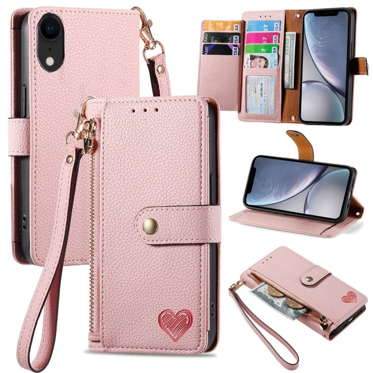 Love Zipper Lanyard Leather Phone Case, For iPhone 11, For iPhone 11 Pro, For iPhone XR, For iPhone XS Max, For iPhone 7 / 8 / SE 2022