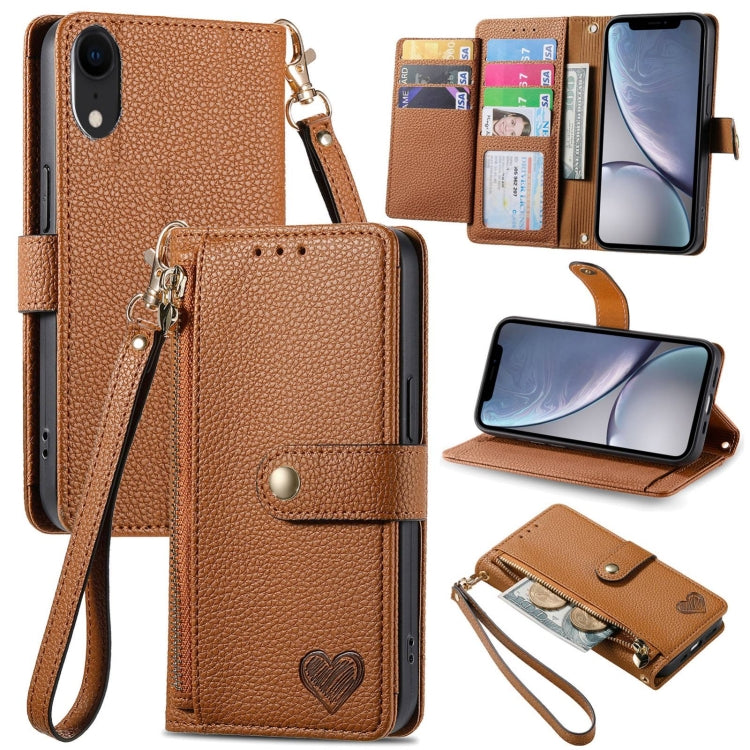 Love Zipper Lanyard Leather Phone Case, For iPhone 11, For iPhone 11 Pro, For iPhone XR, For iPhone XS Max, For iPhone 7 / 8 / SE 2022