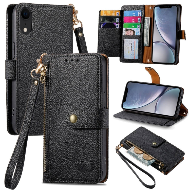 Love Zipper Lanyard Leather Phone Case, For iPhone 11, For iPhone 11 Pro, For iPhone XR, For iPhone XS Max, For iPhone 7 / 8 / SE 2022