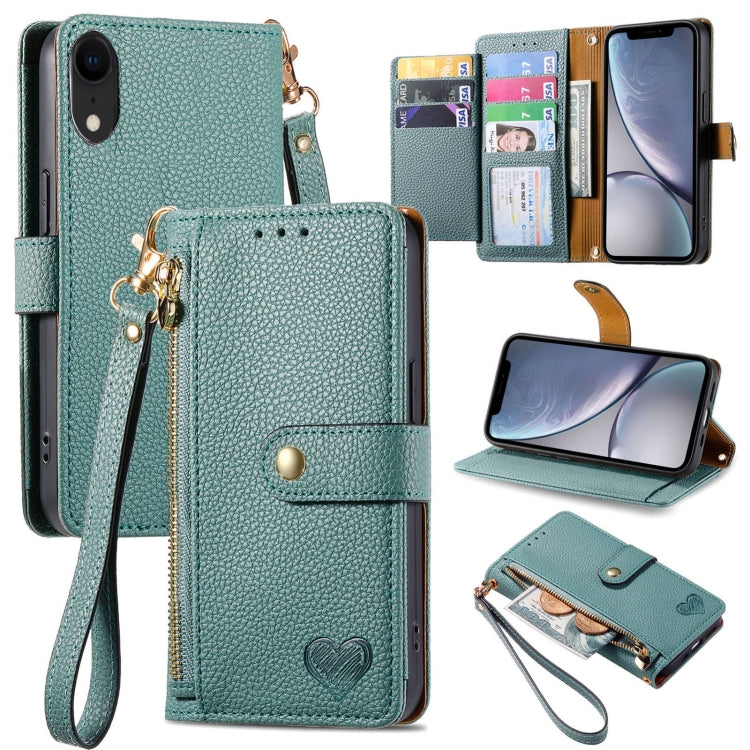 Love Zipper Lanyard Leather Phone Case, For iPhone 11, For iPhone 11 Pro, For iPhone XR, For iPhone XS Max, For iPhone 7 / 8 / SE 2022