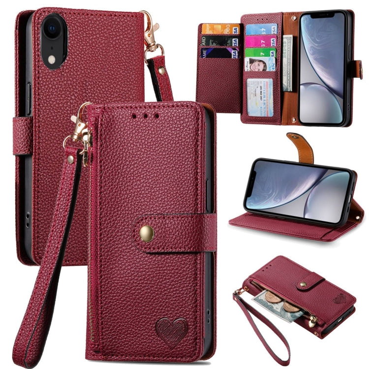 Love Zipper Lanyard Leather Phone Case, For iPhone 11, For iPhone 11 Pro, For iPhone XR, For iPhone XS Max, For iPhone 7 / 8 / SE 2022