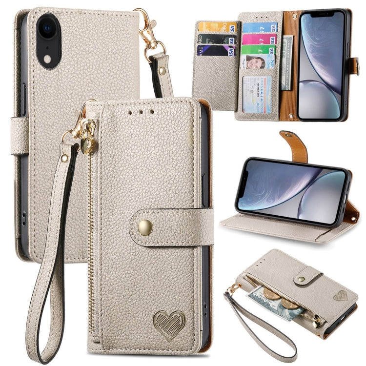 Love Zipper Lanyard Leather Phone Case, For iPhone 11, For iPhone 11 Pro, For iPhone XR, For iPhone XS Max, For iPhone 7 / 8 / SE 2022