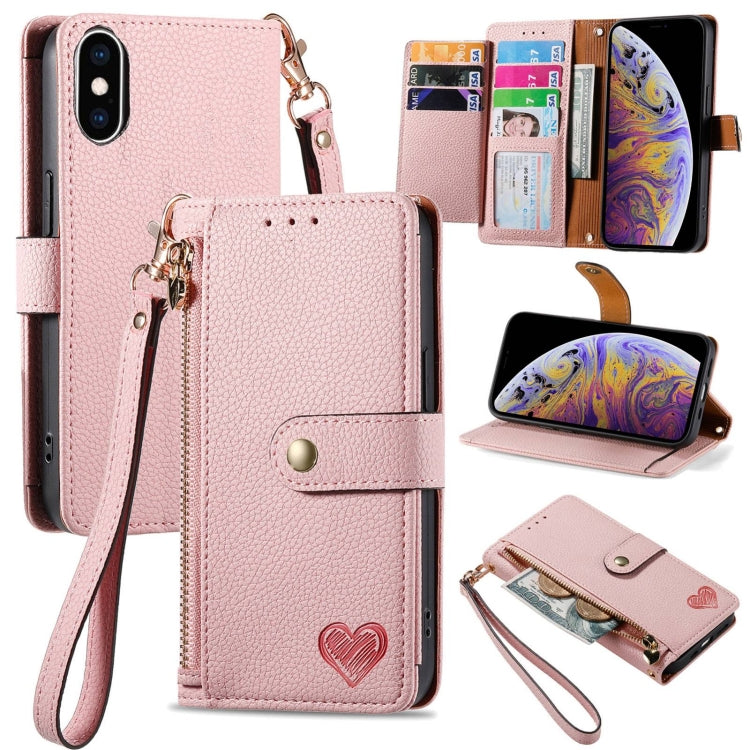 Love Zipper Lanyard Leather Phone Case, For iPhone 11, For iPhone 11 Pro, For iPhone XR, For iPhone XS Max, For iPhone 7 / 8 / SE 2022