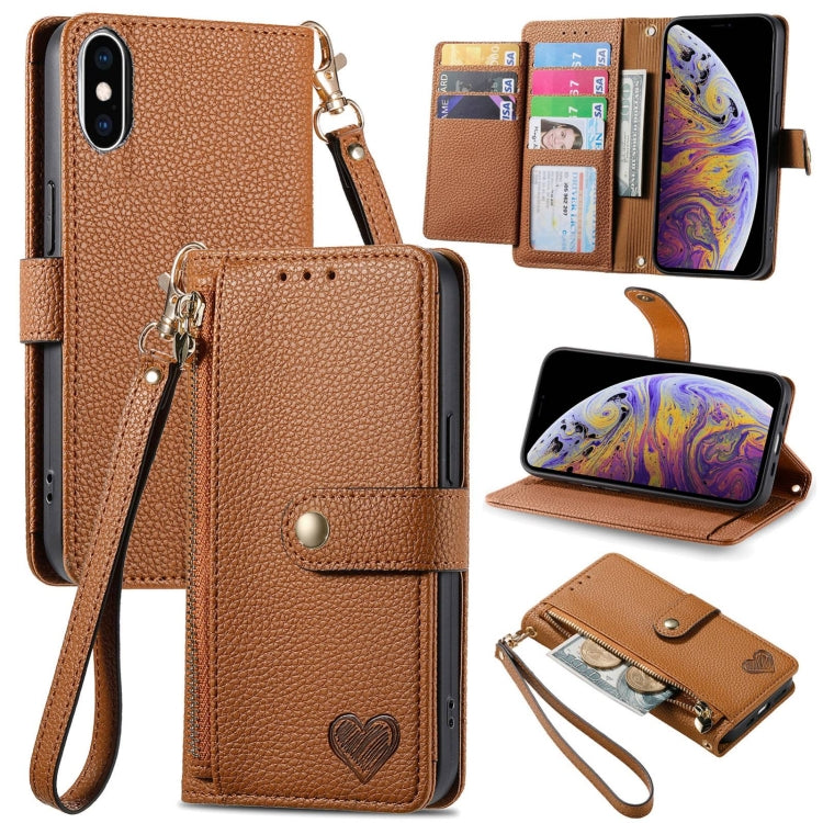 Love Zipper Lanyard Leather Phone Case, For iPhone 11, For iPhone 11 Pro, For iPhone XR, For iPhone XS Max, For iPhone 7 / 8 / SE 2022