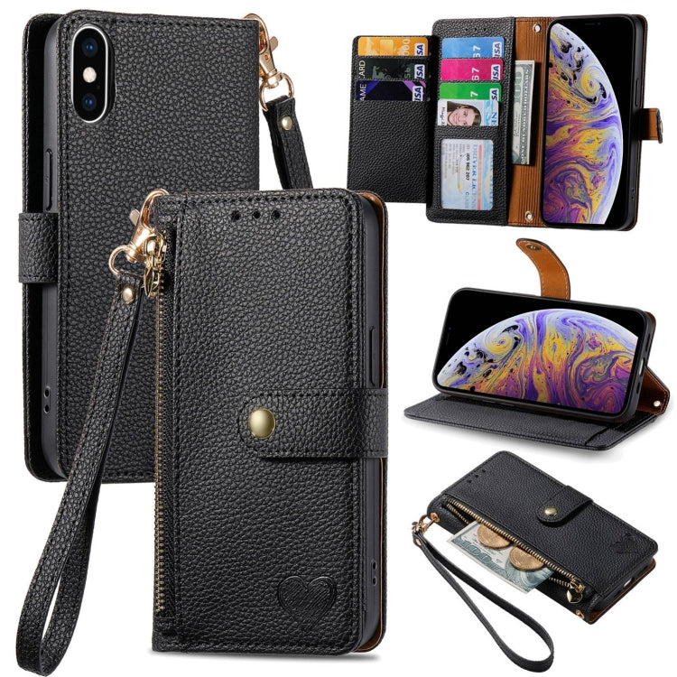 Love Zipper Lanyard Leather Phone Case, For iPhone 11, For iPhone 11 Pro, For iPhone XR, For iPhone XS Max, For iPhone 7 / 8 / SE 2022