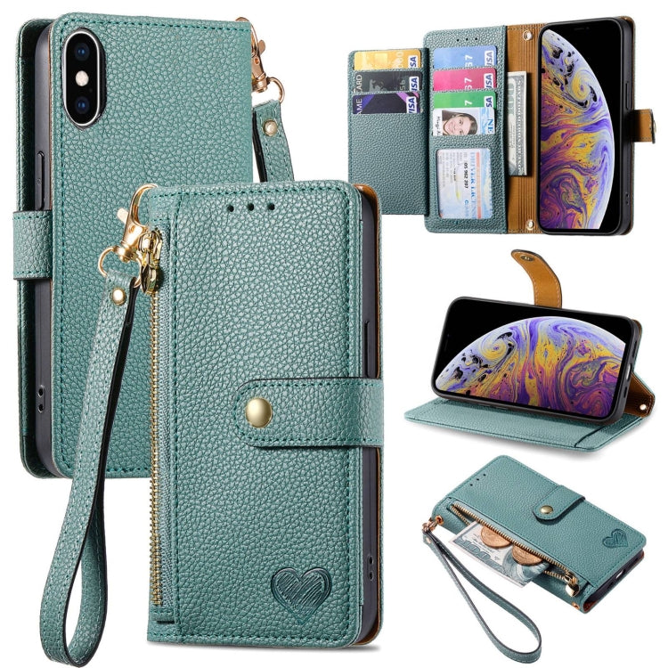 Love Zipper Lanyard Leather Phone Case, For iPhone 11, For iPhone 11 Pro, For iPhone XR, For iPhone XS Max, For iPhone 7 / 8 / SE 2022