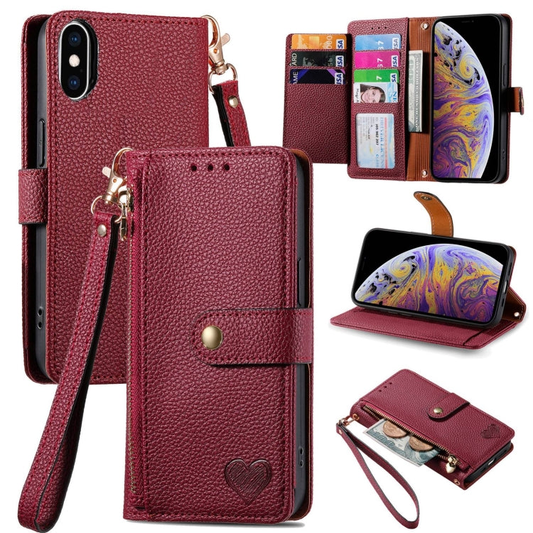 Love Zipper Lanyard Leather Phone Case, For iPhone 11, For iPhone 11 Pro, For iPhone XR, For iPhone XS Max, For iPhone 7 / 8 / SE 2022