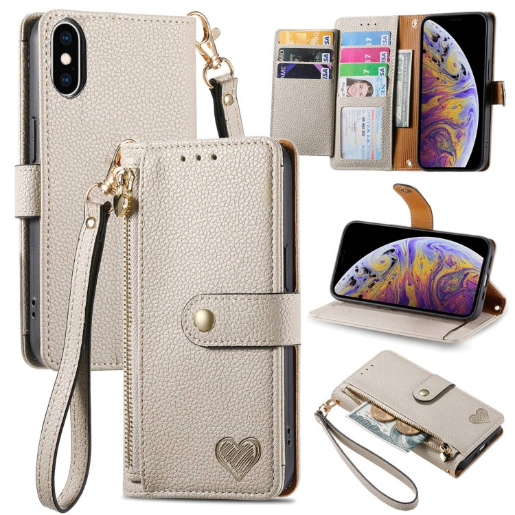 Love Zipper Lanyard Leather Phone Case, For iPhone 11, For iPhone 11 Pro, For iPhone XR, For iPhone XS Max, For iPhone 7 / 8 / SE 2022