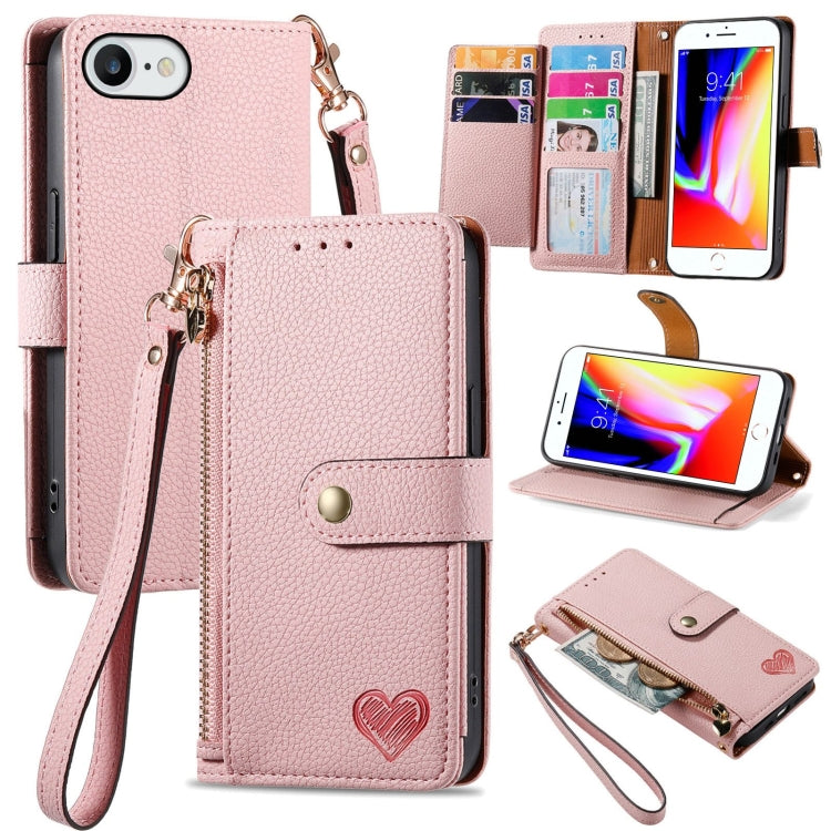 Love Zipper Lanyard Leather Phone Case, For iPhone 11, For iPhone 11 Pro, For iPhone XR, For iPhone XS Max, For iPhone 7 / 8 / SE 2022