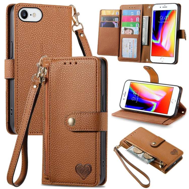 Love Zipper Lanyard Leather Phone Case, For iPhone 11, For iPhone 11 Pro, For iPhone XR, For iPhone XS Max, For iPhone 7 / 8 / SE 2022