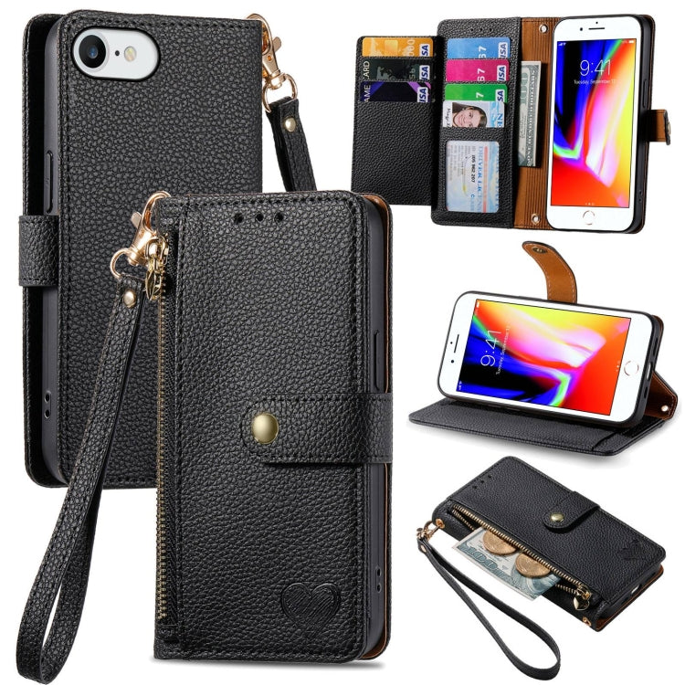 Love Zipper Lanyard Leather Phone Case, For iPhone 11, For iPhone 11 Pro, For iPhone XR, For iPhone XS Max, For iPhone 7 / 8 / SE 2022