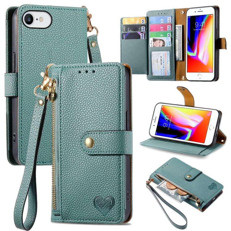 Love Zipper Lanyard Leather Phone Case, For iPhone 11, For iPhone 11 Pro, For iPhone XR, For iPhone XS Max, For iPhone 7 / 8 / SE 2022