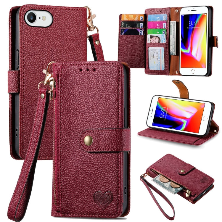 Love Zipper Lanyard Leather Phone Case, For iPhone 11, For iPhone 11 Pro, For iPhone XR, For iPhone XS Max, For iPhone 7 / 8 / SE 2022