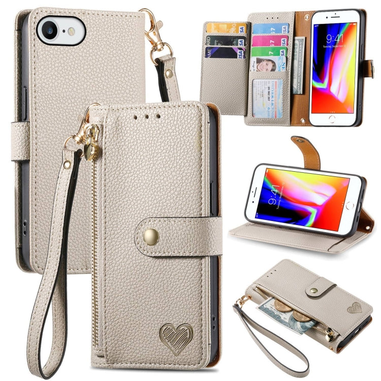 Love Zipper Lanyard Leather Phone Case, For iPhone 11, For iPhone 11 Pro, For iPhone XR, For iPhone XS Max, For iPhone 7 / 8 / SE 2022