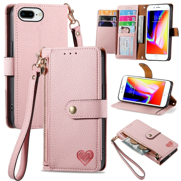 Love Zipper Lanyard Leather Phone Case, For iPhone 12 / 12 Pro, For iPhone X / XS, For iPhone 7 Plus / 8 Plus, For iPhone 6 Plus / 6s Plus, For iPhone 6 / 6s