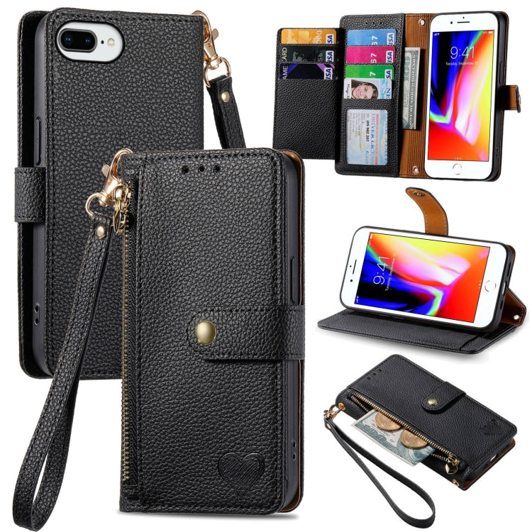 Love Zipper Lanyard Leather Phone Case, For iPhone 12 / 12 Pro, For iPhone X / XS, For iPhone 7 Plus / 8 Plus, For iPhone 6 Plus / 6s Plus, For iPhone 6 / 6s